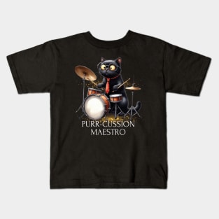 Funny Cat Playing Drums Kitten Band Drummer Kids T-Shirt